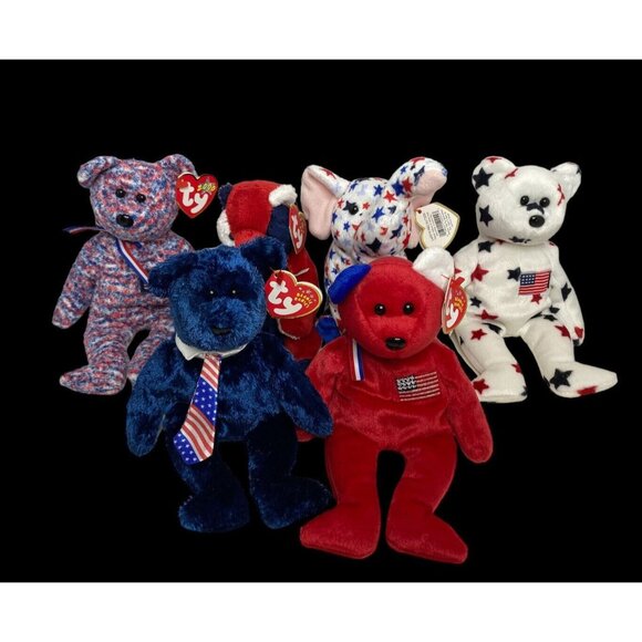 Ty Beanie Babies Patriotic Bears & Elephant USA America Fourth of July - Picture 1 of 8